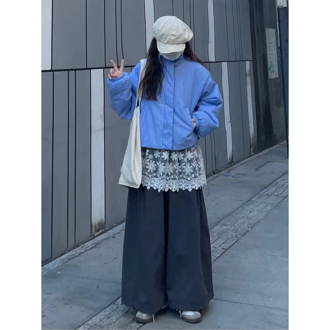 秋冬立领条纹拉链开衫夹克棉服外套