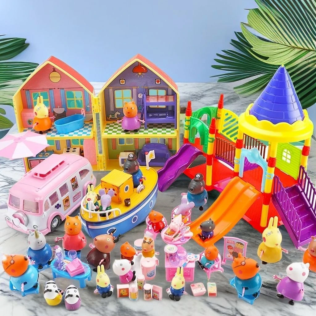 卡通小猪佩奇房子别墅玩具车子套装过家家公仔玩偶全套男女孩户外