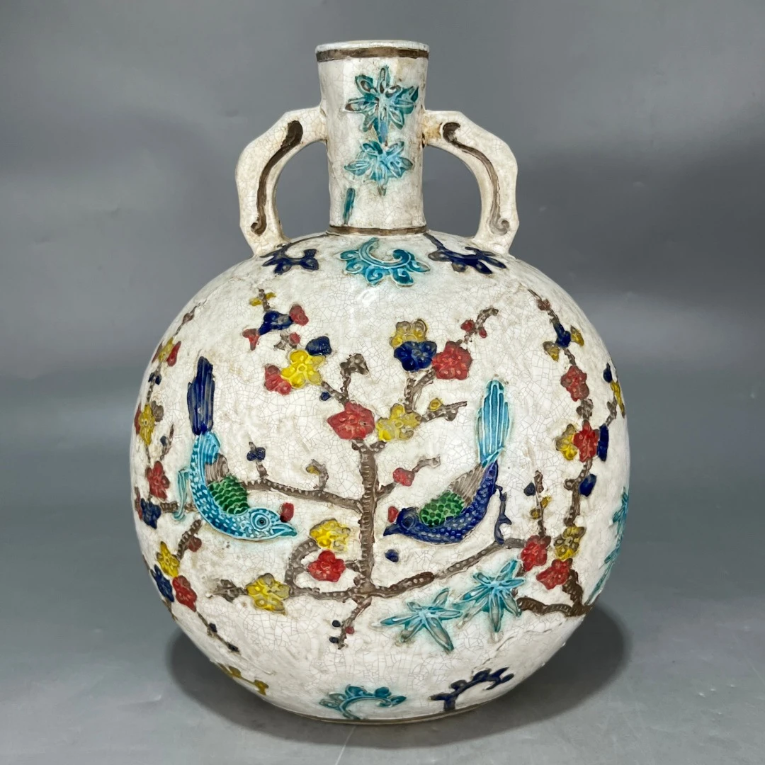 当代仿制 仿古永乐年制珐华彩花鸟纹抱月瓶