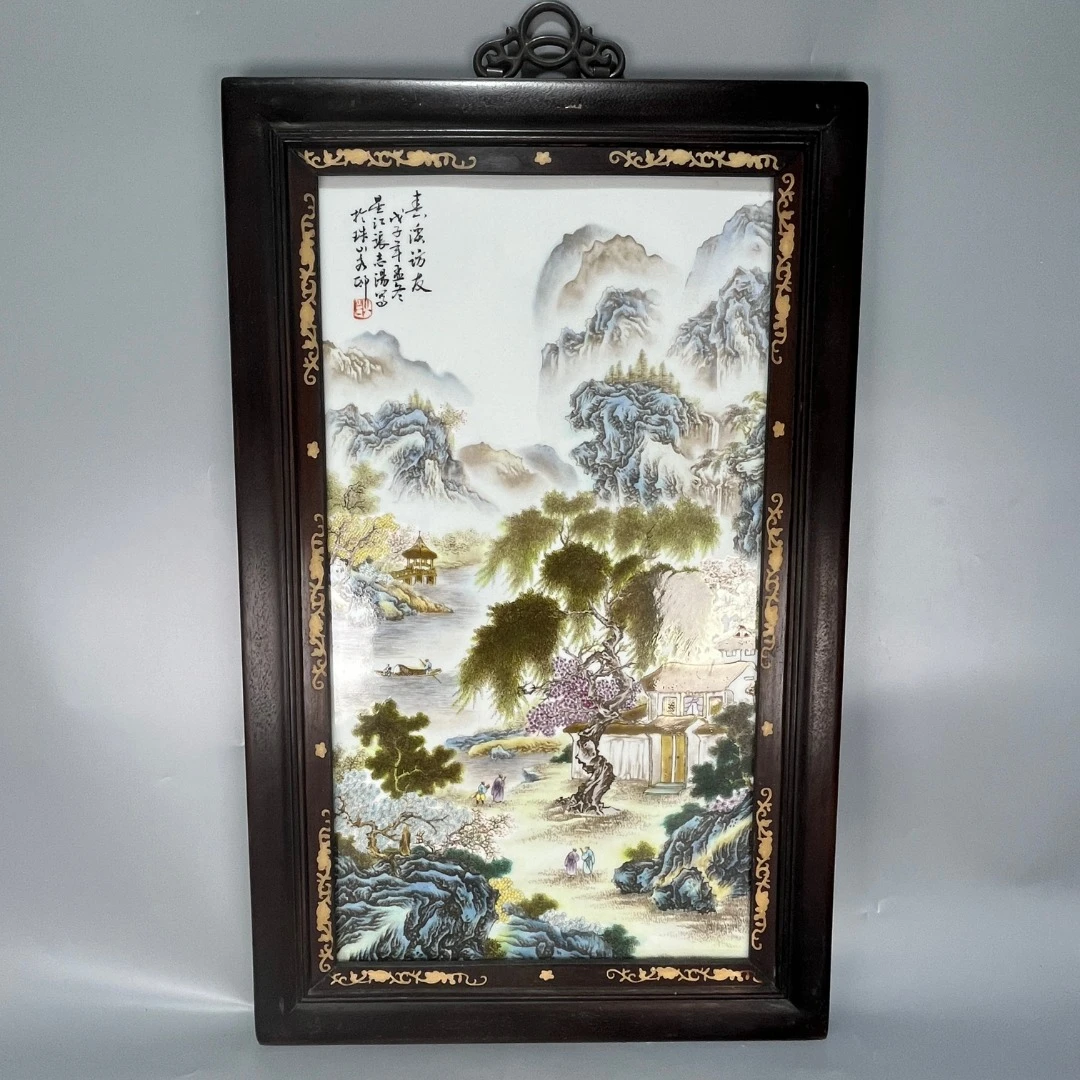 仿古粉彩山水阁楼瓷板画（张志汤）