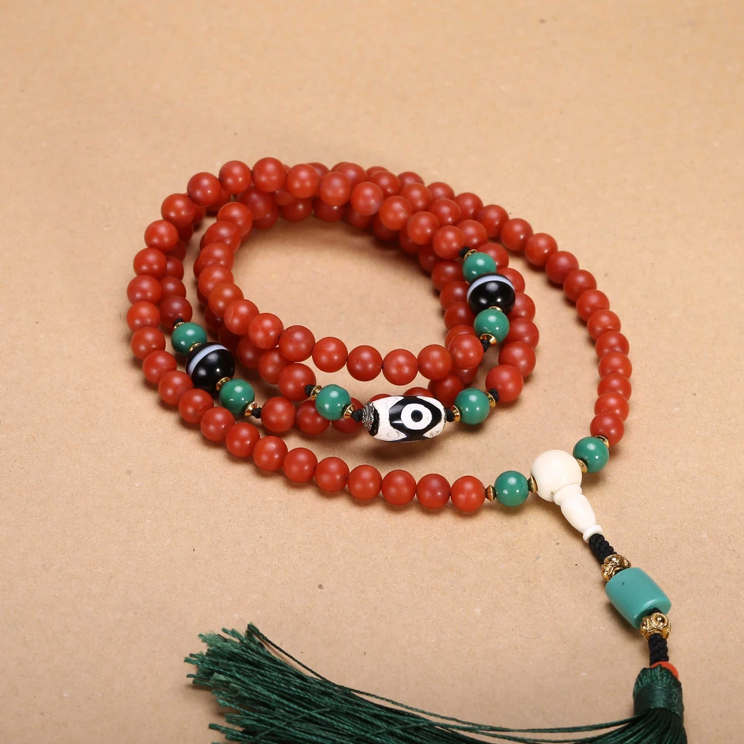 【济文阁】JZYM20101671民国 甘南红玛瑙念珠链