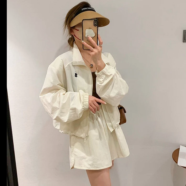 小个子时尚休闲宽松学生韩版2024夏季新款冲锋防嗮套装两件套女潮