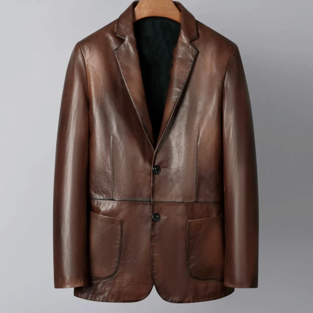 新款海宁头层山羊皮男士外套春秋西服休闲时尚商务男士外套潮薄款