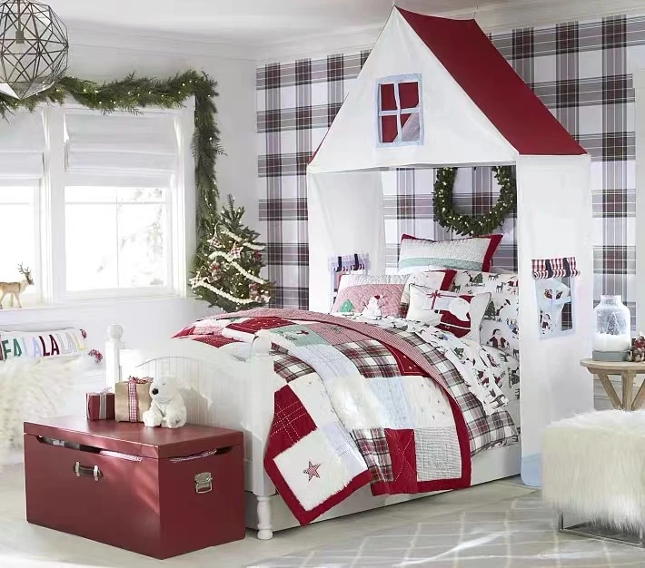 外贸  超经典圣诞精工贴布绣加拼布 床盖 三层 夹棉