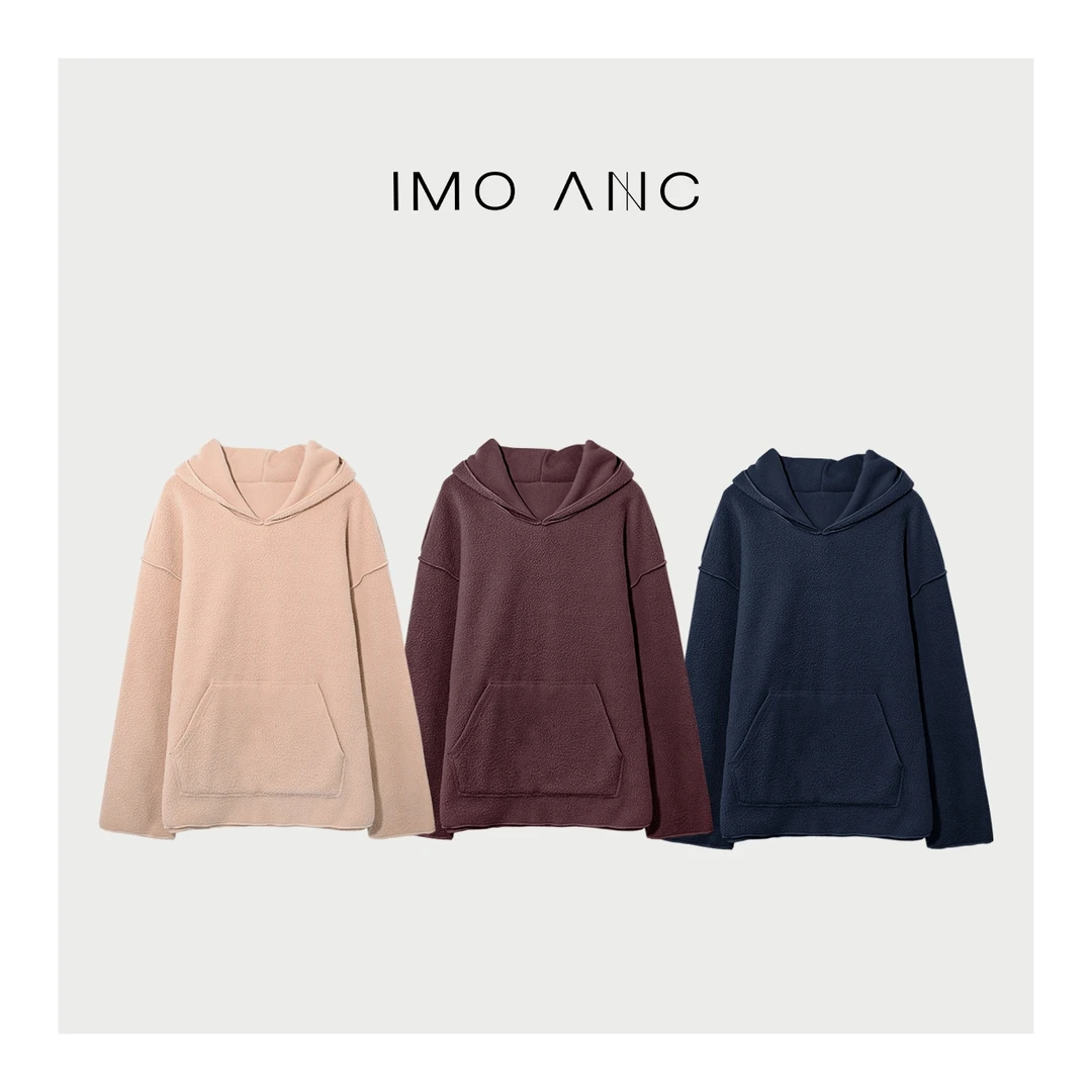 IM SO FANCY哆啦口袋颗粒绒松弛感极简连帽卫衣D226