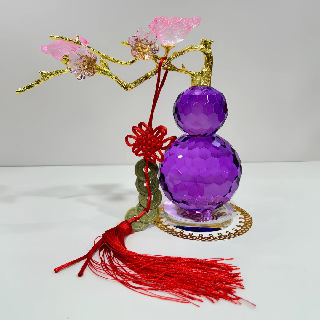 紫色水晶玻璃葫芦轻奢创意纯手工喜上眉梢摆件电视柜酒柜玄关摆件