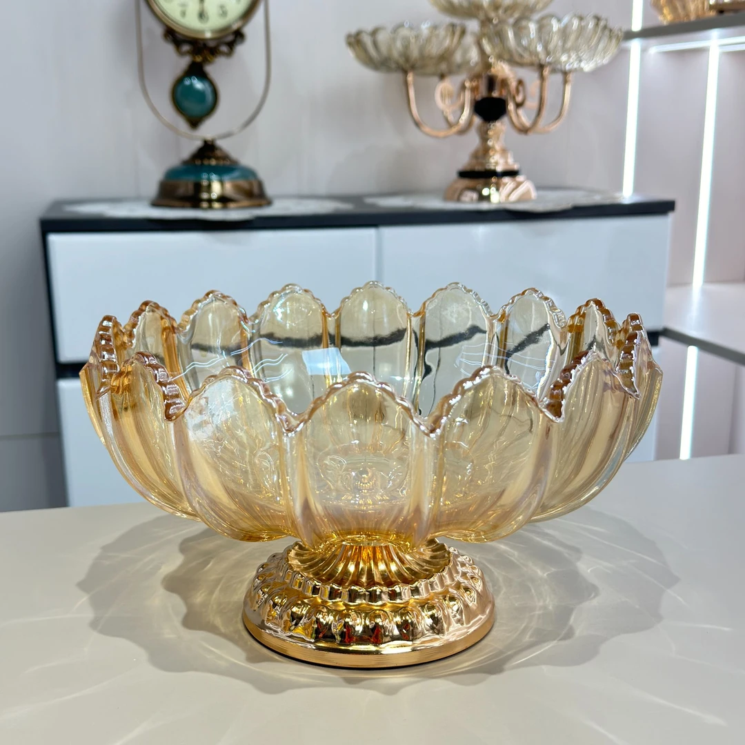 简约轻奢水晶玻璃水果盘欧式客厅茶几大号干果盘餐桌摆盘零食盘