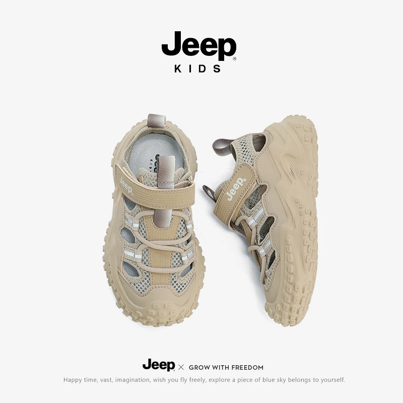 jeep包头潮款夏季新款男童网面凉鞋女童耐磨防滑海边涉水沙滩鞋