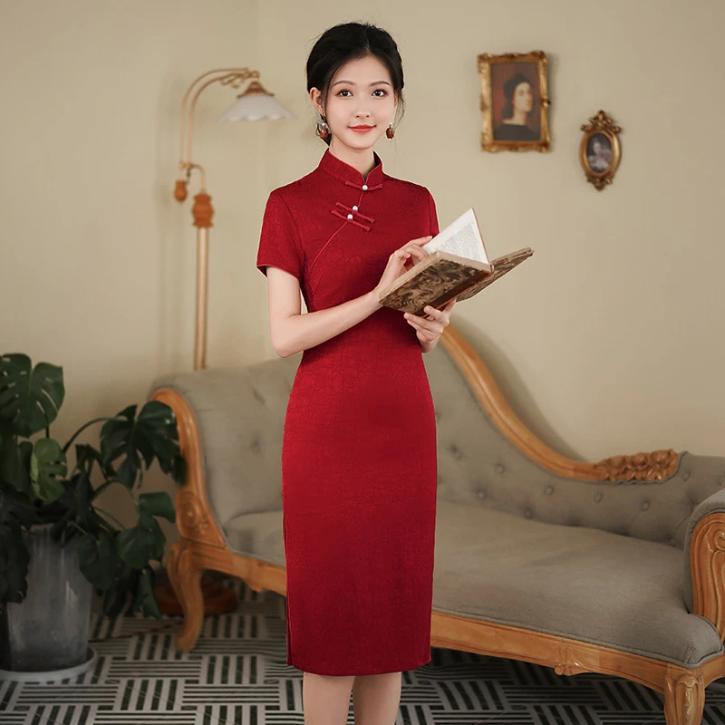 红色旗袍2023年夏季新款高考送考年轻款改良新中式修身短袖连衣裙