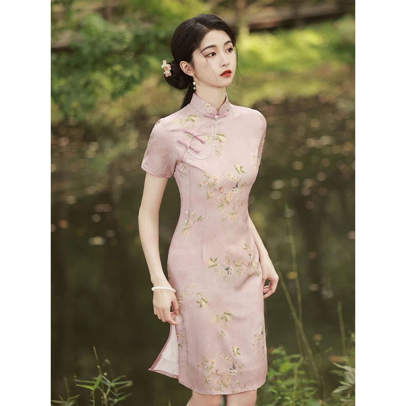 素雅旗袍日常2023新款年轻款高级感夏季新中式小个子改良连衣裙女