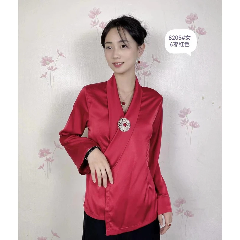 新款藏族服装冰丝翻领舒适夏季藏式衬衫女士日常藏装衬衣内搭上衣