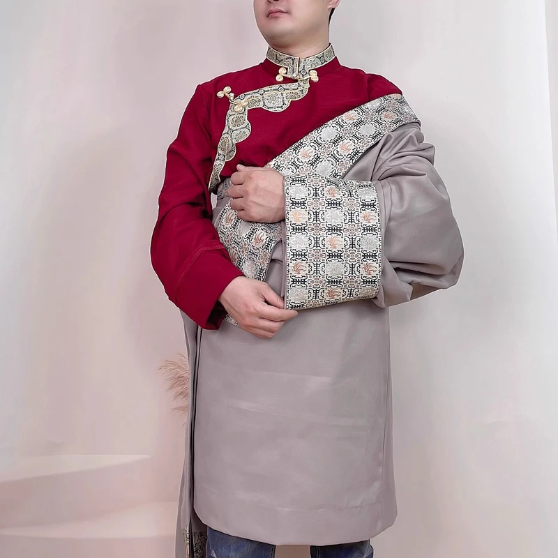 新款藏族服装日常男士石卡配色藏袍舞蹈服西藏服真袍子跳舞服装