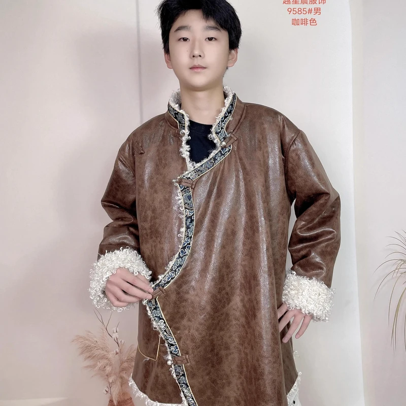2024新款藏族服饰男士皮毛一体冬季棉衣金卡边舒适男款冬装西藏服