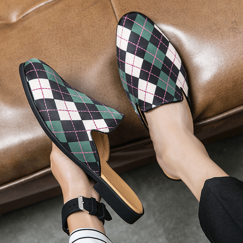 网红半拖鞋无后跟半托鞋男潮牌包头懒人凉拖男士拖鞋外穿尖头皮鞋