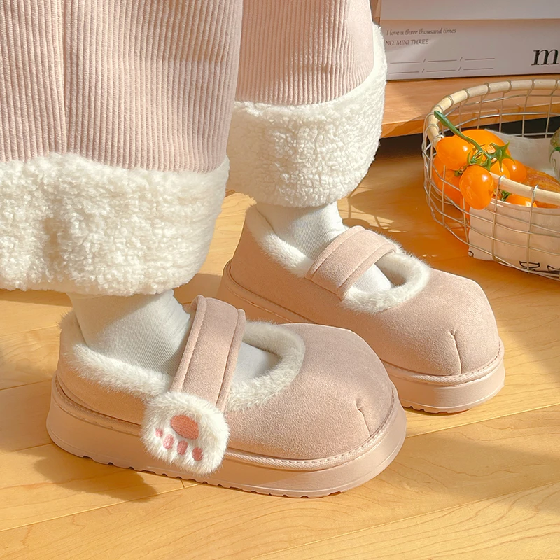 【BC传媒专属】可爱猫爪棉鞋加绒加厚魔术贴少女心冬天居家外穿保暖