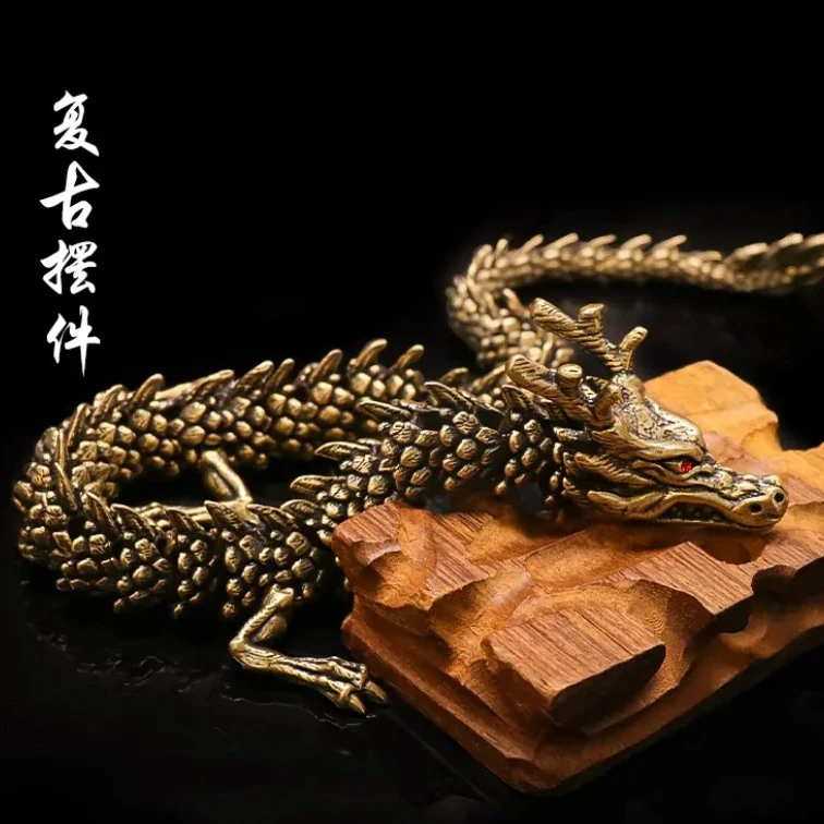 3D摆件纯黄铜龙摆件 古玩做旧3D活体青龙神龙摆尾生肖龙龙模型