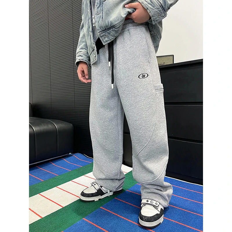 K2925小赖家青少年秋冬款加绒裤子中大童休闲裤宽松百搭国潮长裤