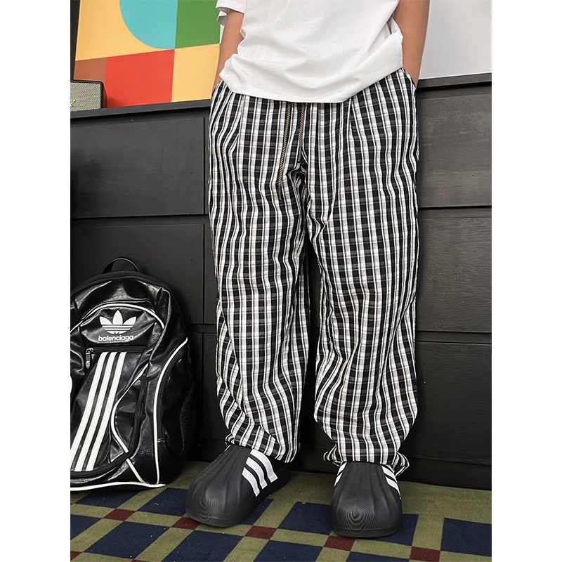 k2871夏款中大童宽松青少年时尚潮流抽绳休闲裤格子裤防蚊裤条纹