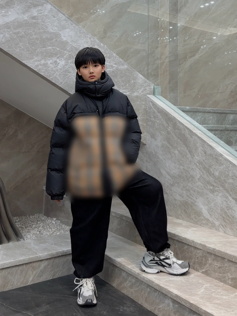 W368小赖家亲子装秋冬宽松连帽经典格子百搭加厚保暖羽绒服外套潮