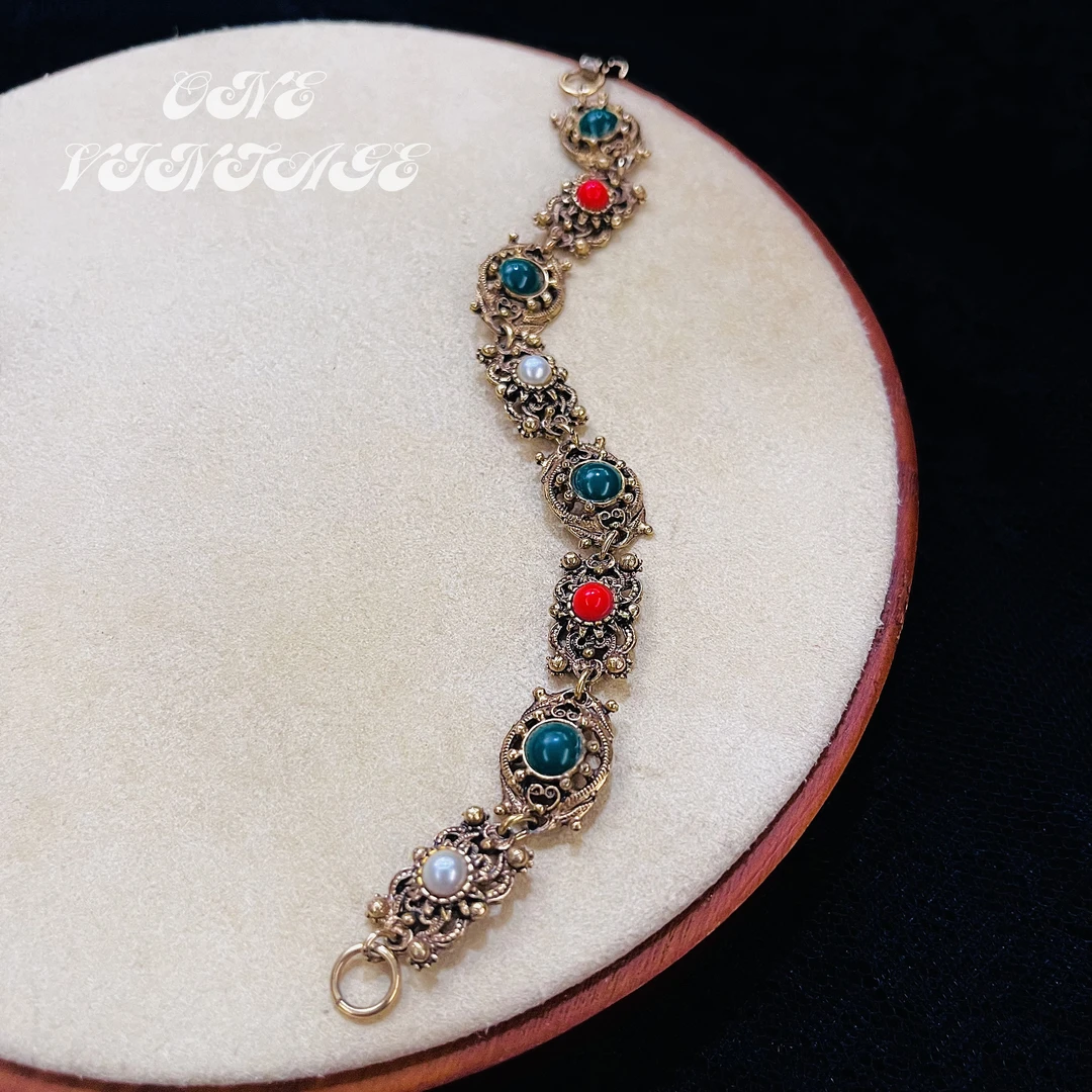 合金仿珍珠手链 florenza复古彩珠手链 vintage