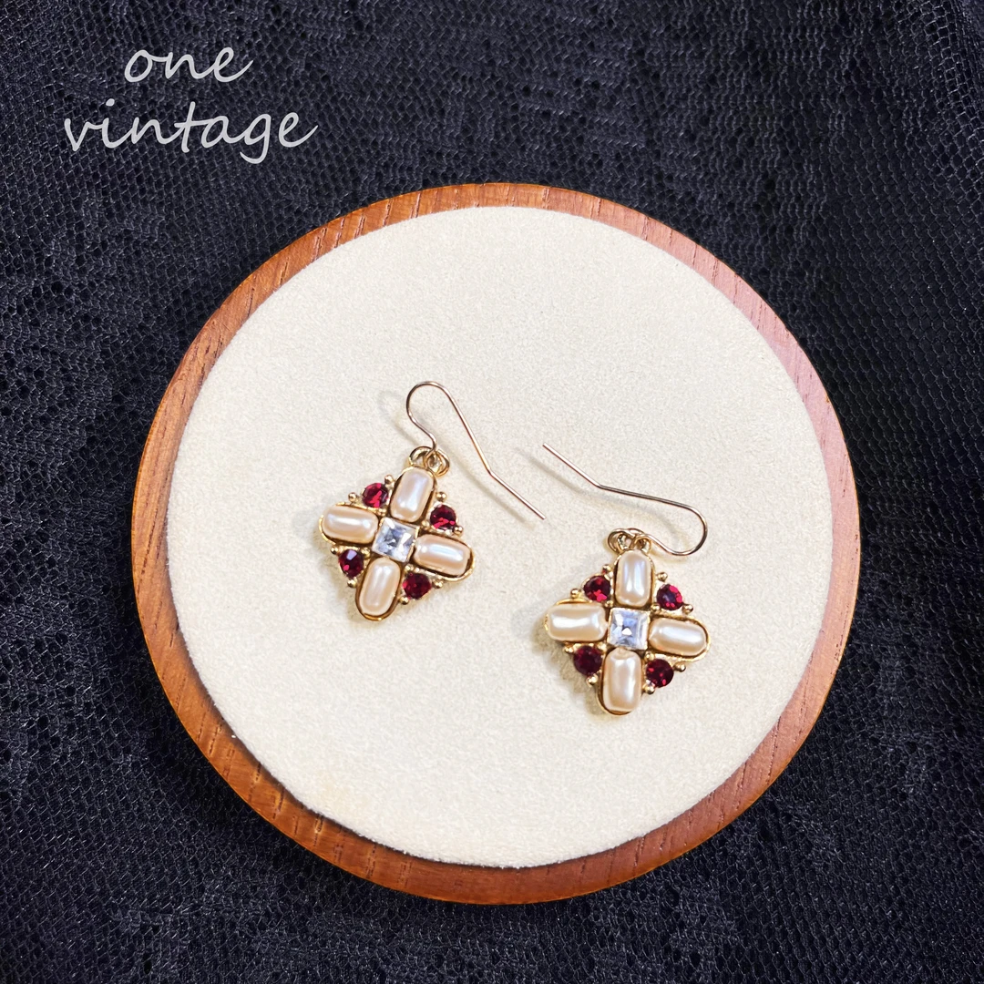 合金仿珍珠耳饰 MONET珠珠红水晶马耳他耳钩耳挂vintage百搭气质