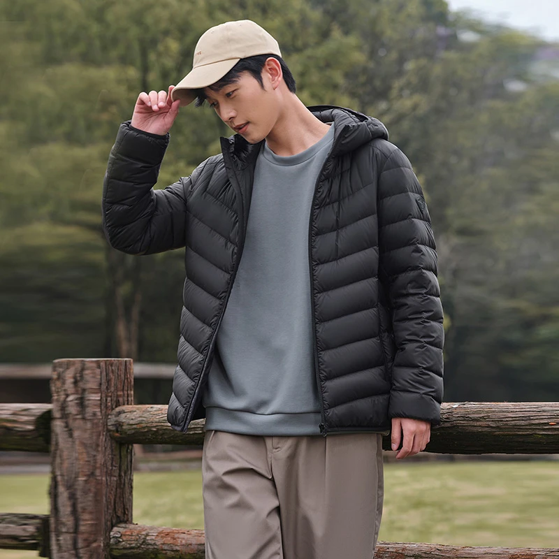 坦博尔男士口袋轻羽绒服休闲连帽短款运动易携带保暖外套TF236209