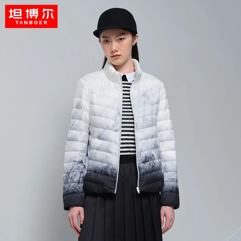 坦博尔90鹅绒春秋女轻薄短款立领轻便修身时尚保暖外套TB330288