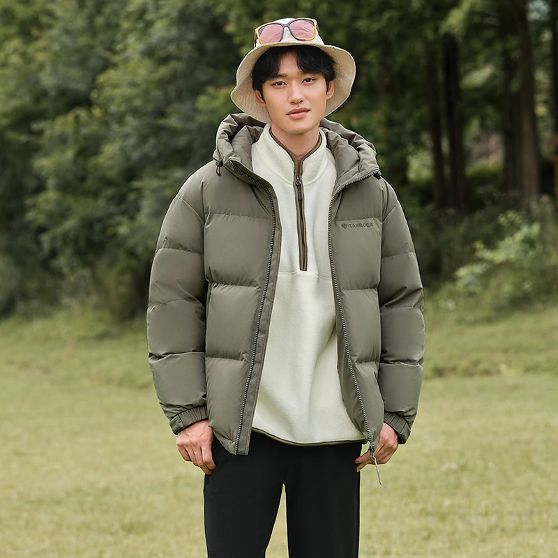 坦博尔男士冬季短款羽绒服廓形连帽防风加厚宽松大地色系TF236353