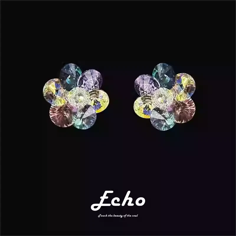 铜合金耳饰 ECHO耳钉DI010炫彩花瓣小众耳饰幻彩彩色百搭时尚