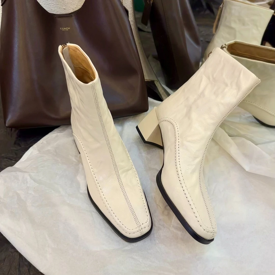 【王二今】羊皮/5.5CM/极简轻奢大牌时装靴瘦瘦切尔西短靴女