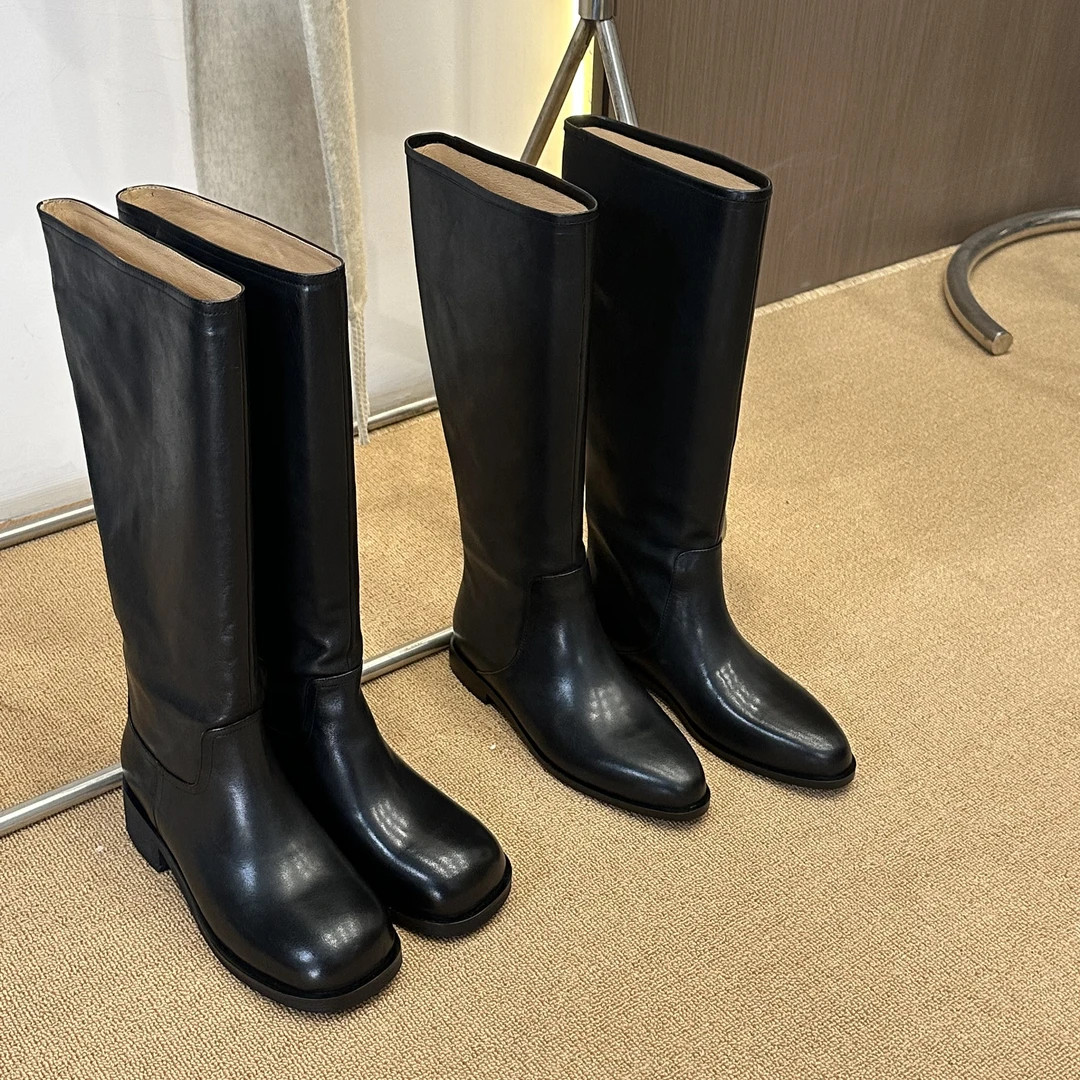 【王二今】马皮/3.5CM/高版本极简长筒靴女显瘦百搭时尚骑士靴女