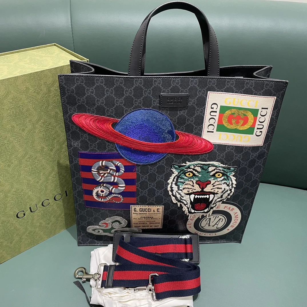 95新 GUCCI/古驰 宝利汇虎头刺绣托特包