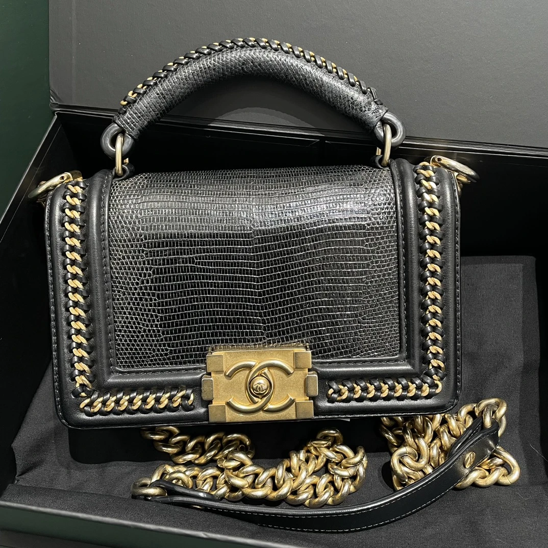 95新 Chanel/香奈儿 宝利汇 leboy黑蜥蜴皮小号 手柄款
