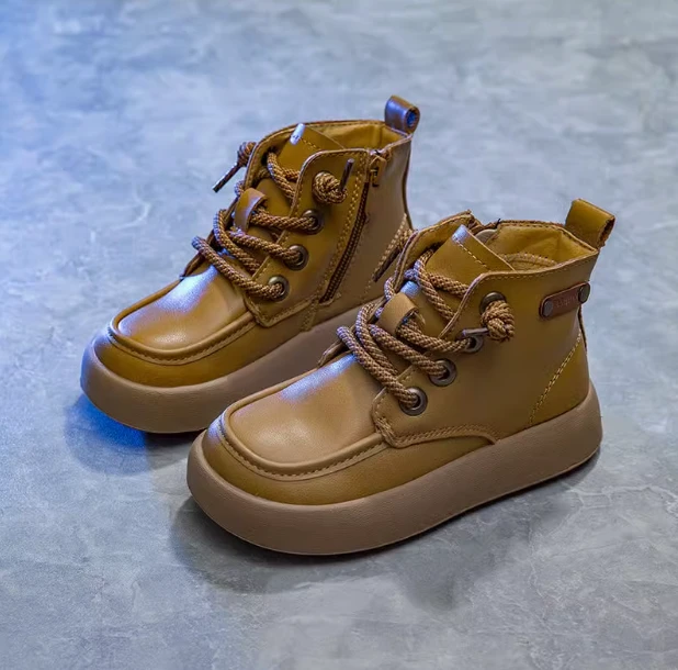 男童马丁靴2024秋冬新款童靴中大童真皮软底女童短靴儿童加绒靴子