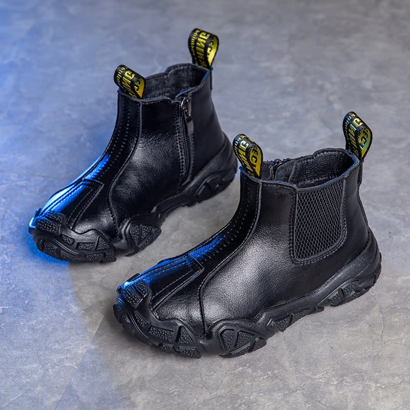 男童马丁靴2023秋冬新款儿童短靴宝宝皮靴加绒中大童女童靴子透气