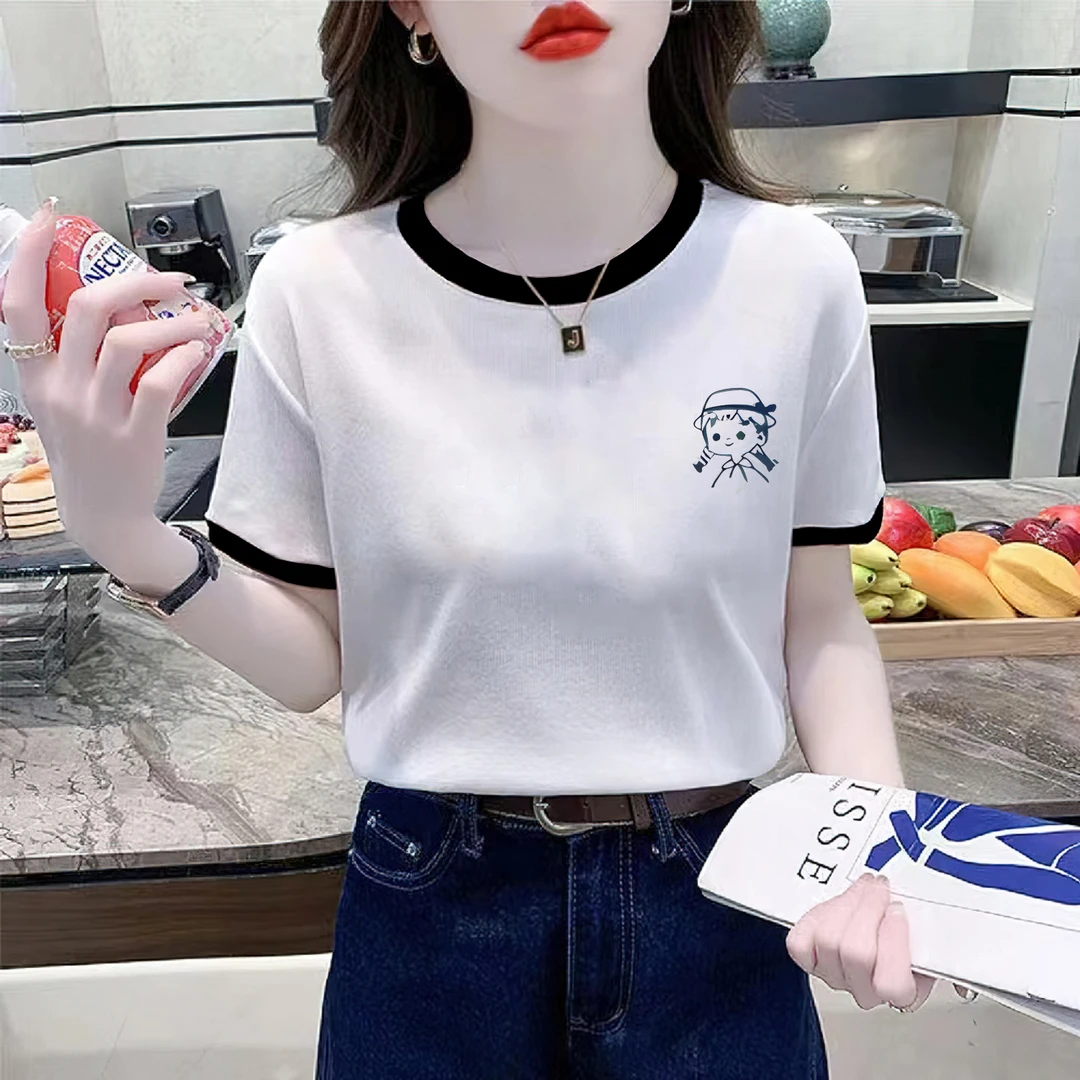 纯棉撞色短袖T恤女短款宽松休闲韩版设计感夏季新款体恤女装ins潮