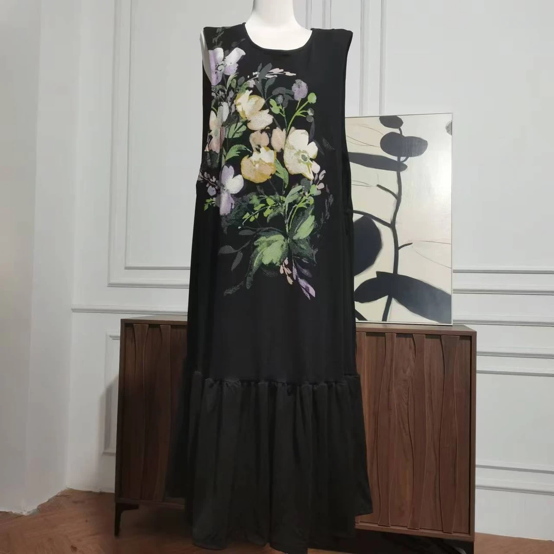 唐吉麻布-608秋季新款时尚大个小个无袖鱼尾连衣裙