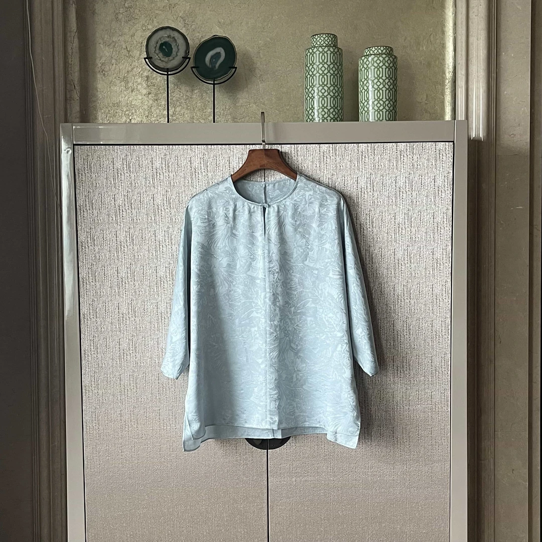 桑蚕丝衬衫中式休闲立领时尚百搭复古