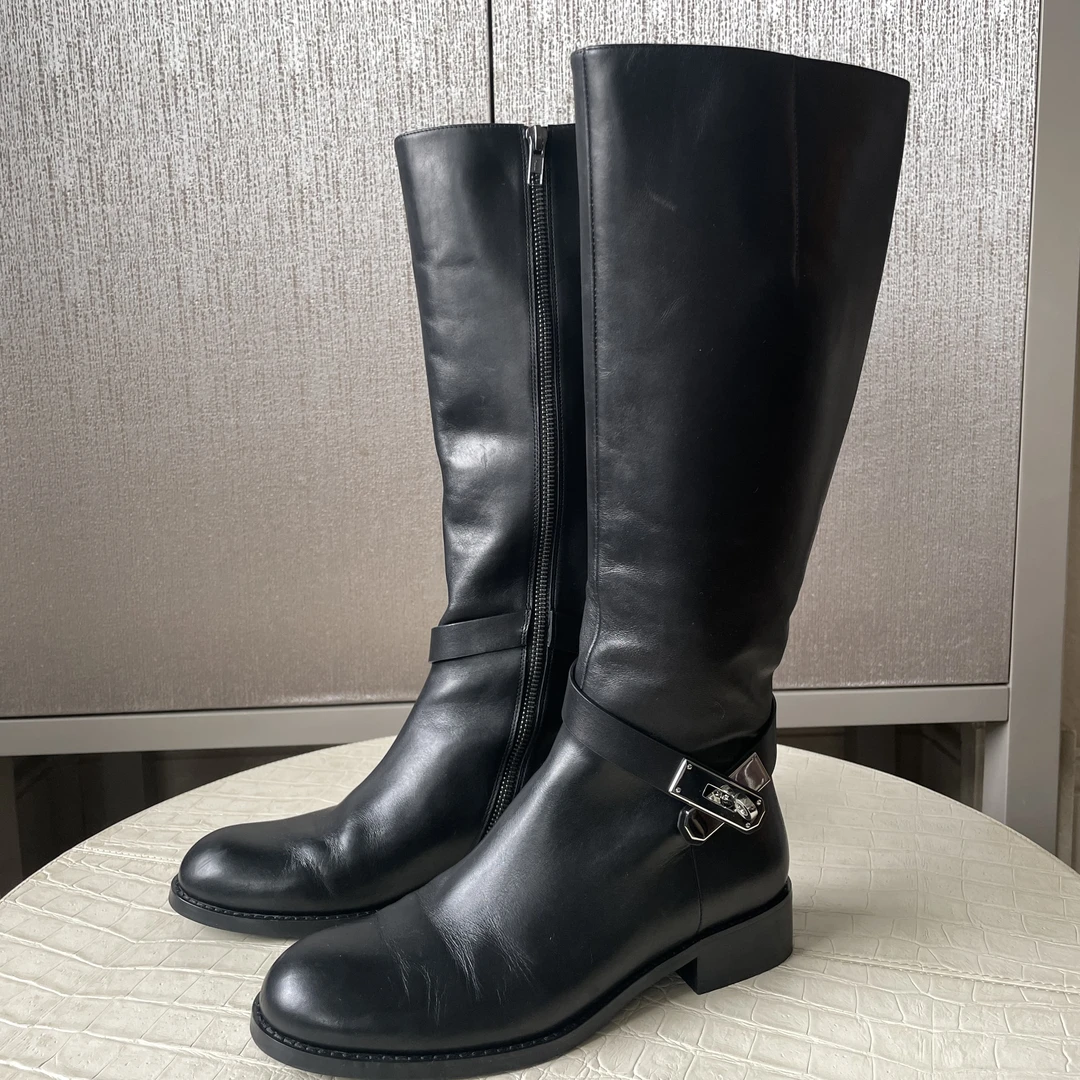 装小牛皮长靴长筒时尚百搭气质