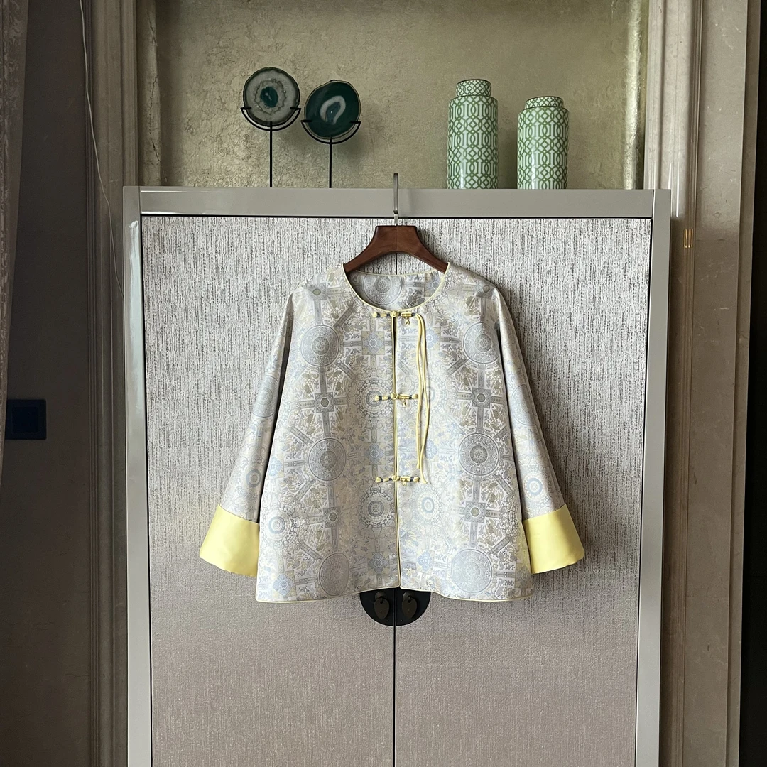 桑蚕丝中式气质外套时尚长袖时尚休闲圆领