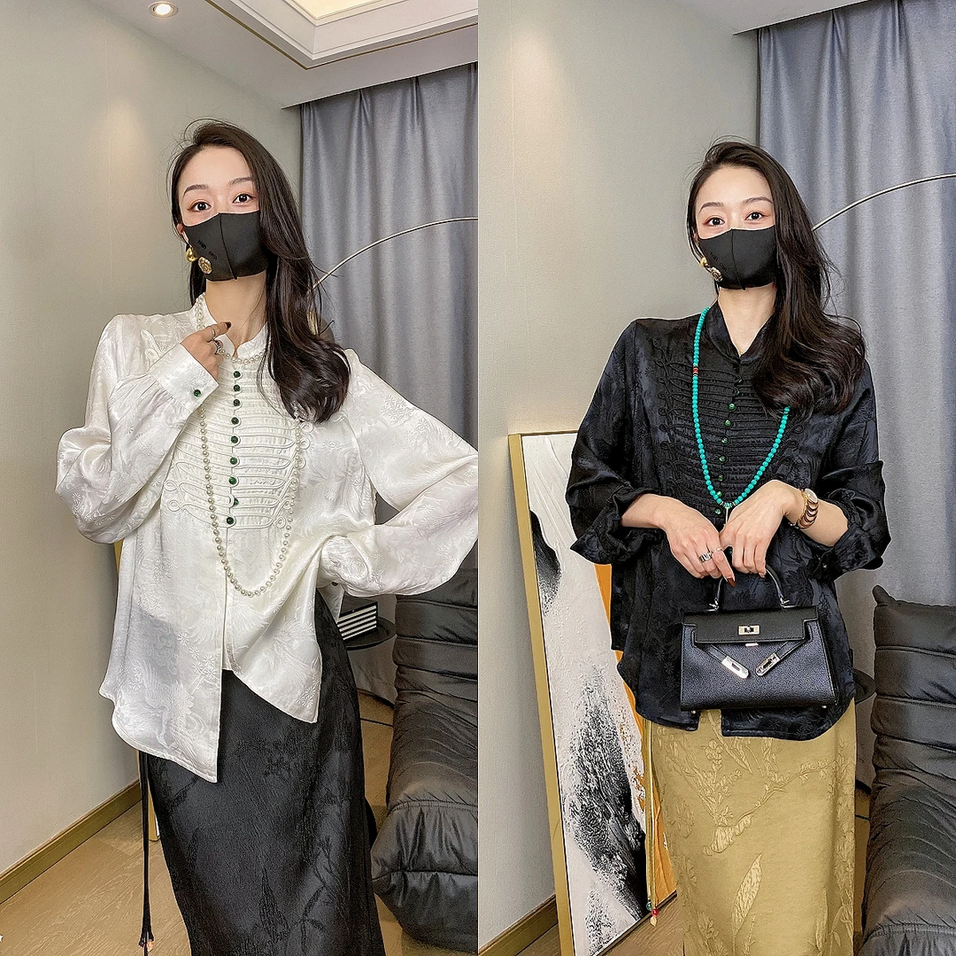 2024莺歌鹿鸣新中式宫廷风长袖衬衫百搭春季气质