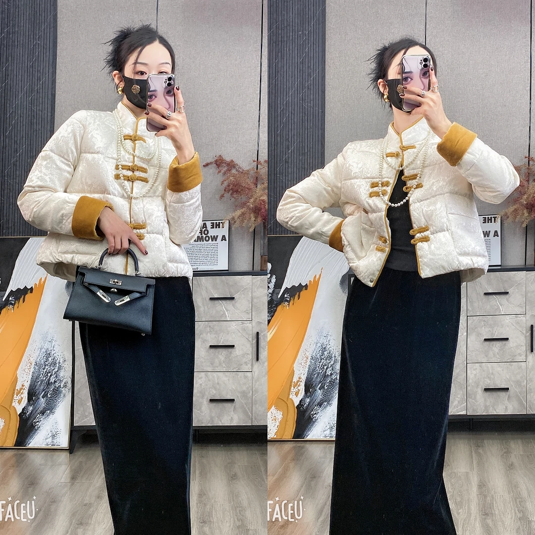 撞色拼接中式小唐装短款国风外套加厚设计师秋冬中国风新款新中式