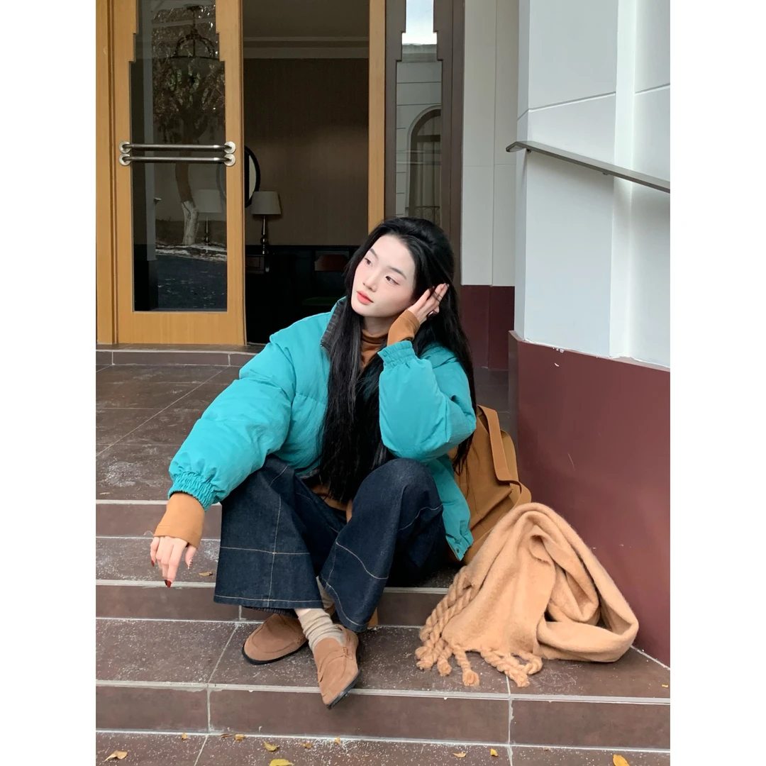 欣子野【布朗冬日】秋冬气质百搭两面穿格子立领加厚棉服 XZ13398W