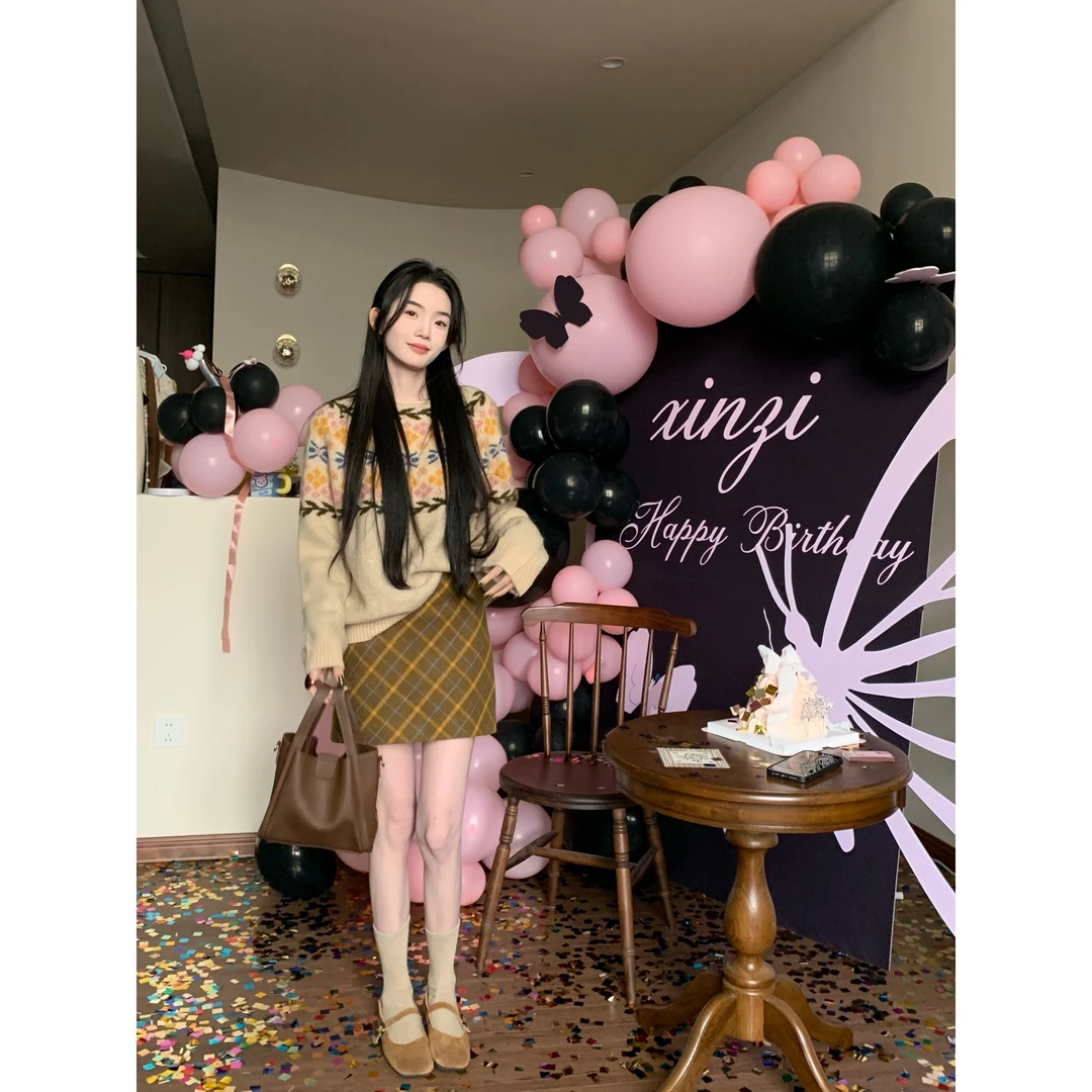 欣子野【悠然】秋季新款复古百搭高腰气质温柔格纹短裙XZ12962W