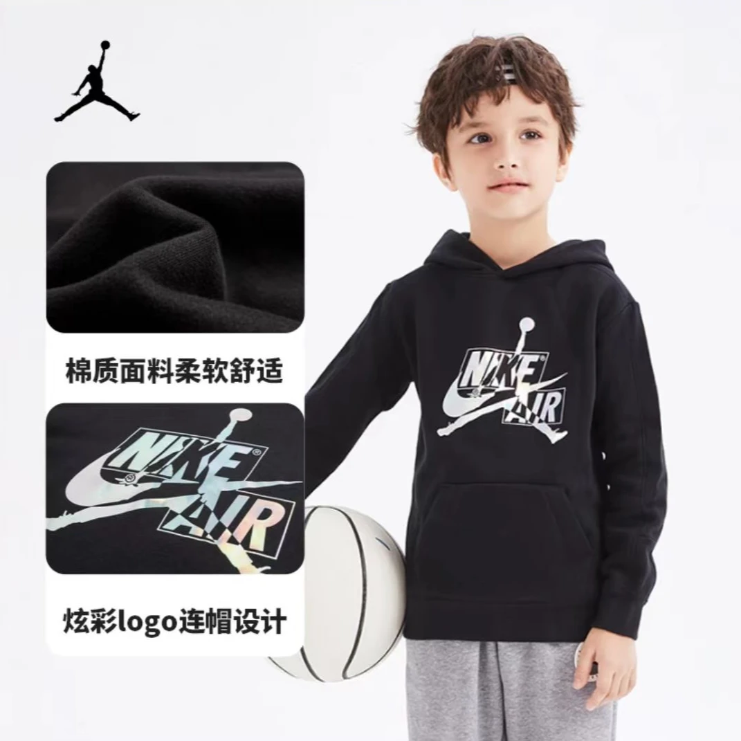 AirJordan童装套头加绒卫衣连帽运动春秋中性印花个性A204