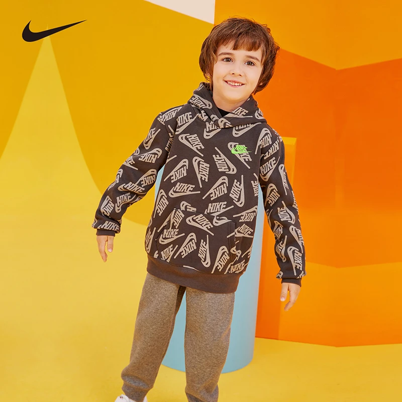 【防寒】Nike耐克童装儿童中性套头加绒卫衣套装连帽时尚秋冬款I404