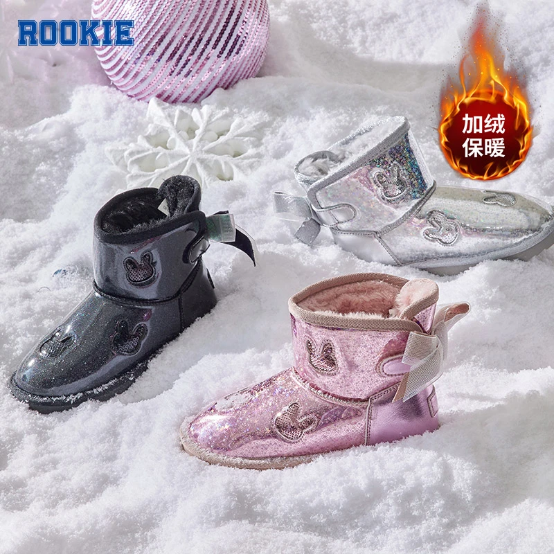 ROOKIE童鞋女童加绒时尚保暖蝴蝶结雪地靴R224813