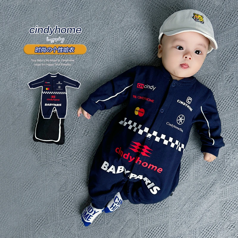 2025新款婴儿连体衣春秋衣服新生儿哈衣爬服赛车服潮