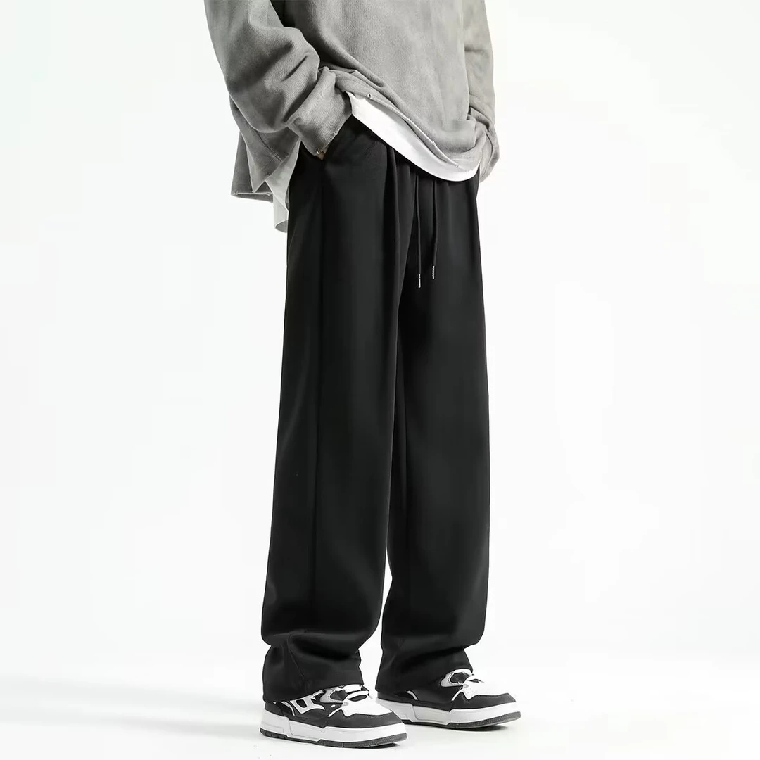 潮牌黑色运动卫裤男春夏美式复古直筒休闲长裤基础款纯色阔腿裤子