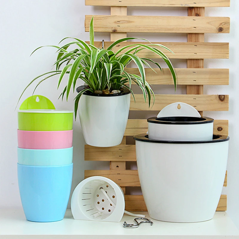 全新挂壁花盆双层加厚树脂摆设创意吊兰盆栽使用彩色透明品质花盆